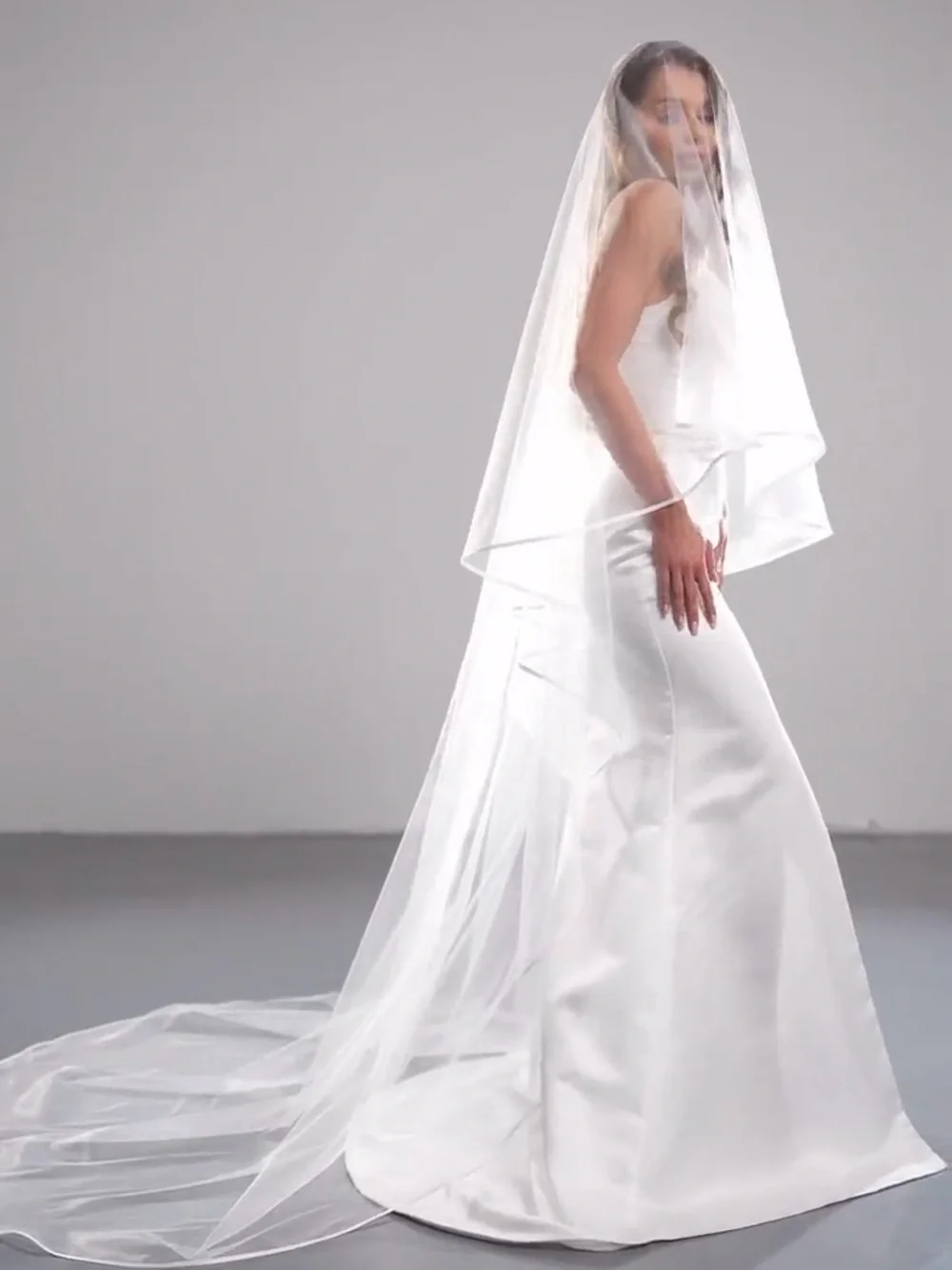 Satin Trim Sheer Veil with Blusher (cathedral length)